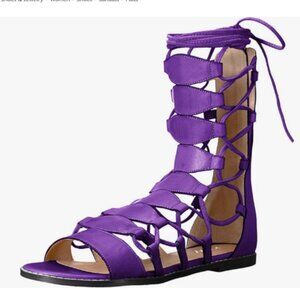 YDN Purple Sexy Ankle High Gladiator Sandal Lace up Open toe Flats Zips Shoes